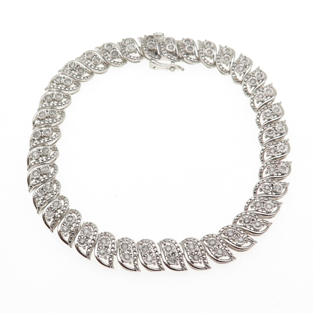 Jane Seymour 925 Sterling Silver Real Round-Cut Diamond Bracelet 7.25"