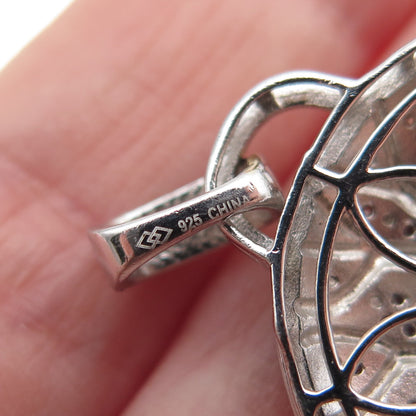 925 Sterling Silver 2-Tone Round-Cut C Z Tree of Life Pendant