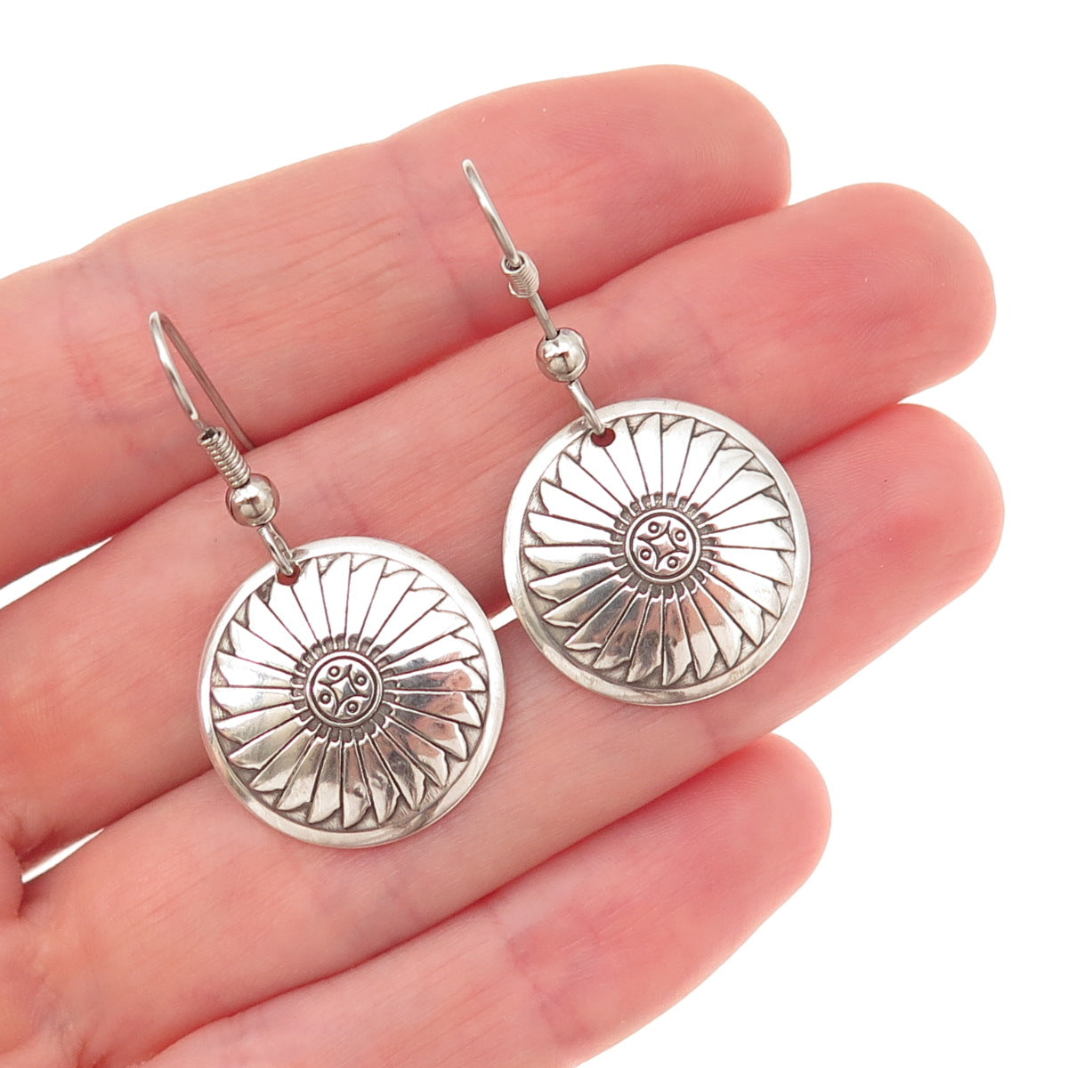 Abel Toledo Navajo Old Pawn 925 Sterling Silver Vintage Concho Dangle Earrings