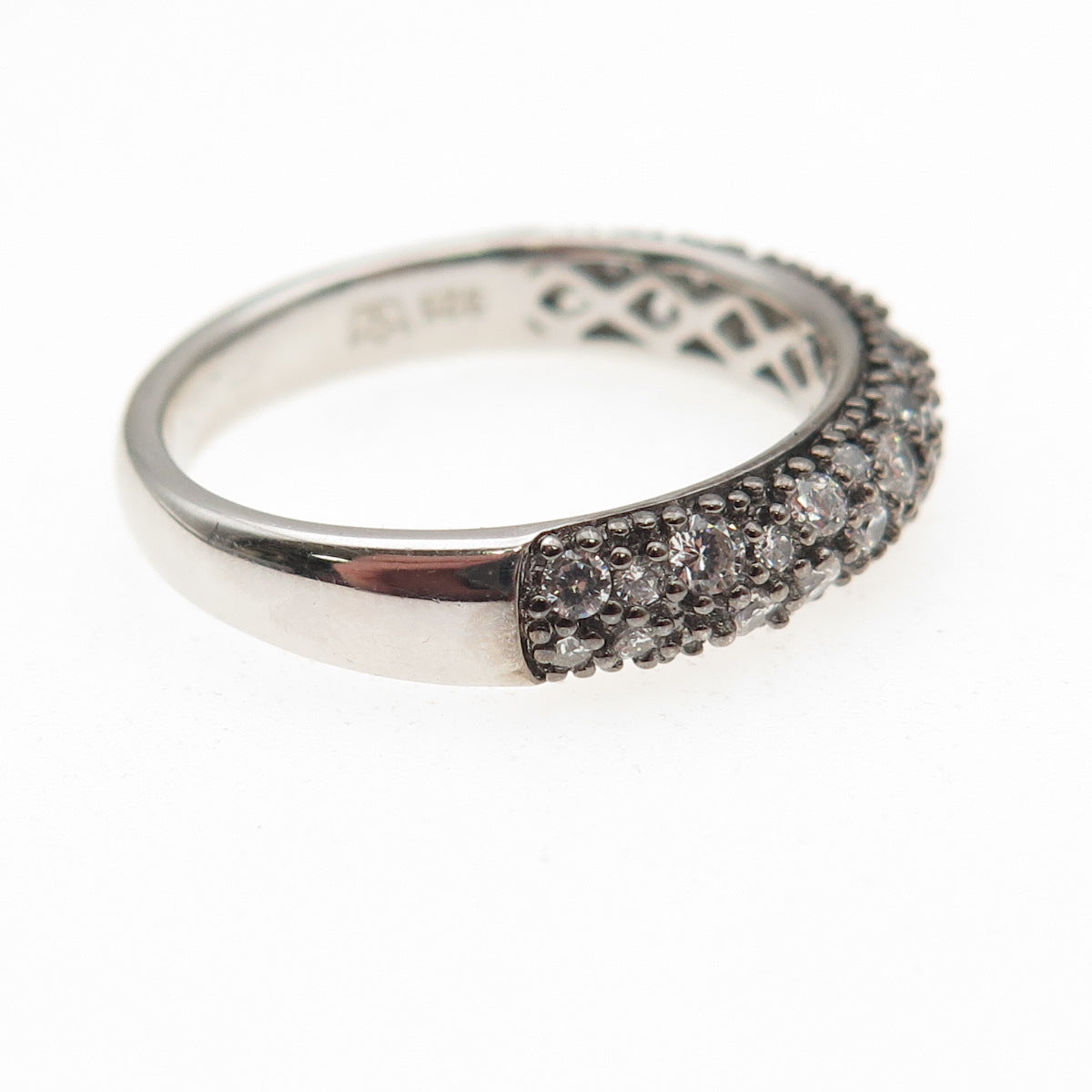 925 Sterling Silver Round-Cut C Z Half Eternity Band Ring Size 9.25