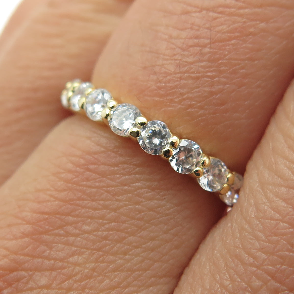 925 Sterling Silver Gold Plated Round-Cut C Z All Around Eternity Ring Size 7