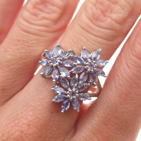 Chuck Clemency 925 Sterling Silver Real Tanzanite Floral Ring Size 8.25
