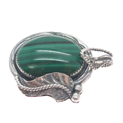 GENE NATAAN NAVAJO Old Pawn Sterling Silver Vintage Malachite Feather Pendant