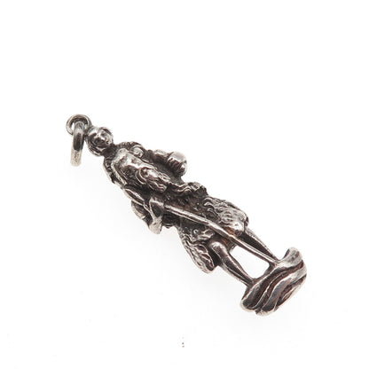 925 Sterling Silver Antique Art Deco St. Christopher Oxidized 3D Pendant