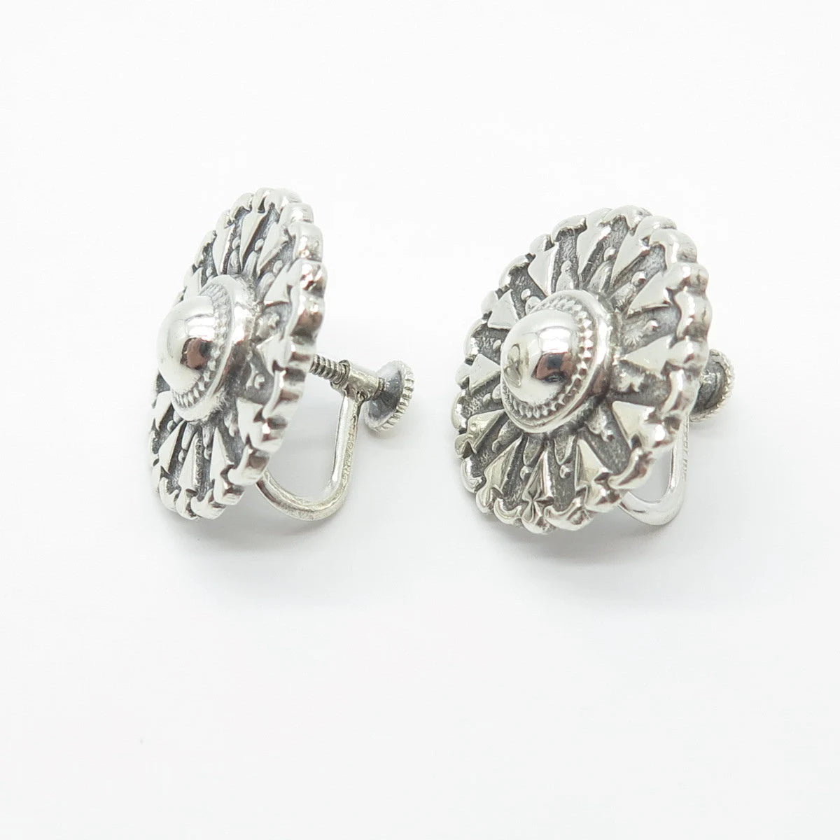 925 Sterling Silver Vintage Round Screw-Back Earrings