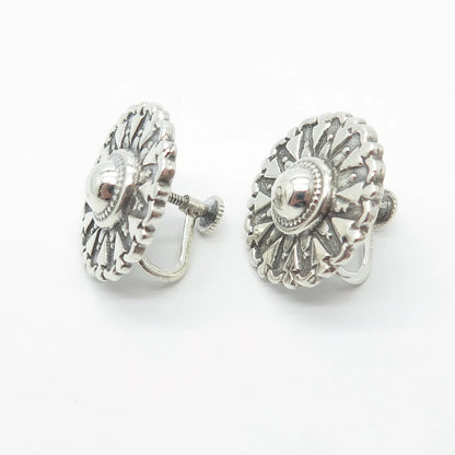 925 Sterling Silver Vintage Round Screw-Back Earrings