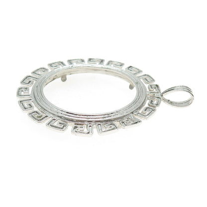 925 Sterling Silver Vintage Greek Key Coin Holder Pendant