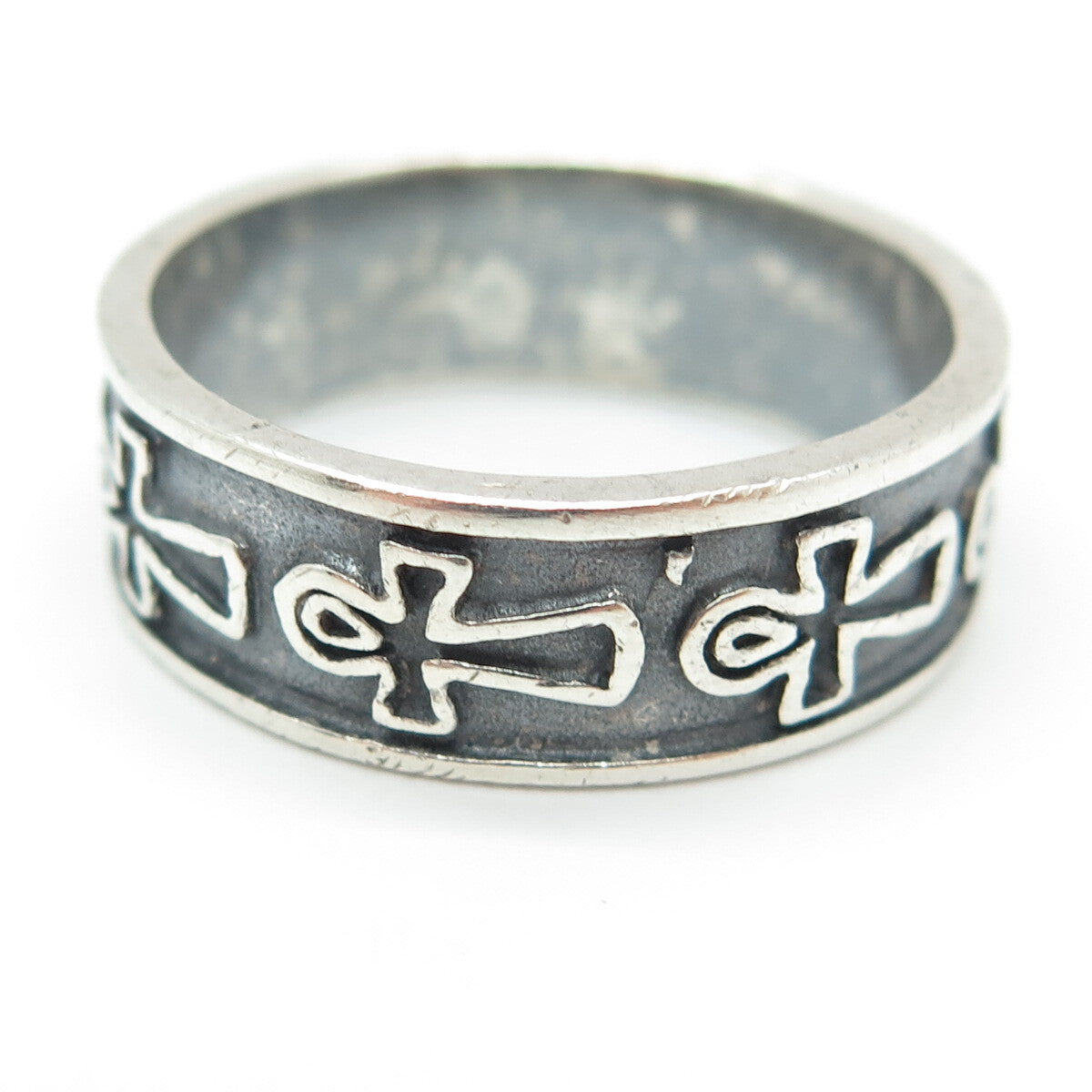 925 Sterling Silver Vintage Egyptian Ankh Oxidized Band Ring Size 12