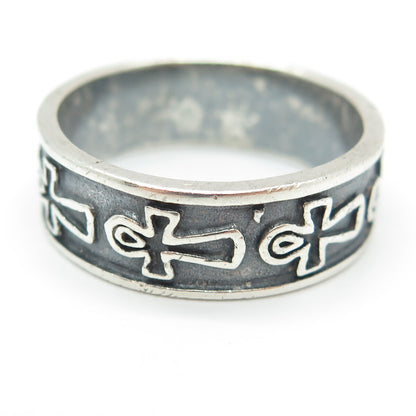 925 Sterling Silver Vintage Egyptian Ankh Oxidized Band Ring Size 12