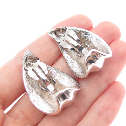 925 Sterling Silver Vintage Modernist Flame Clip On Earrings
