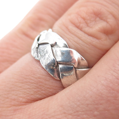 925 Sterling Silver Vintage Mexico Modernist Woven Band Ring Size 6