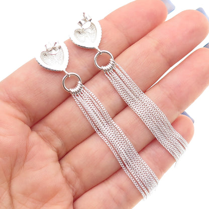 925 Sterling Silver Heart Tassel Dangle Earrings