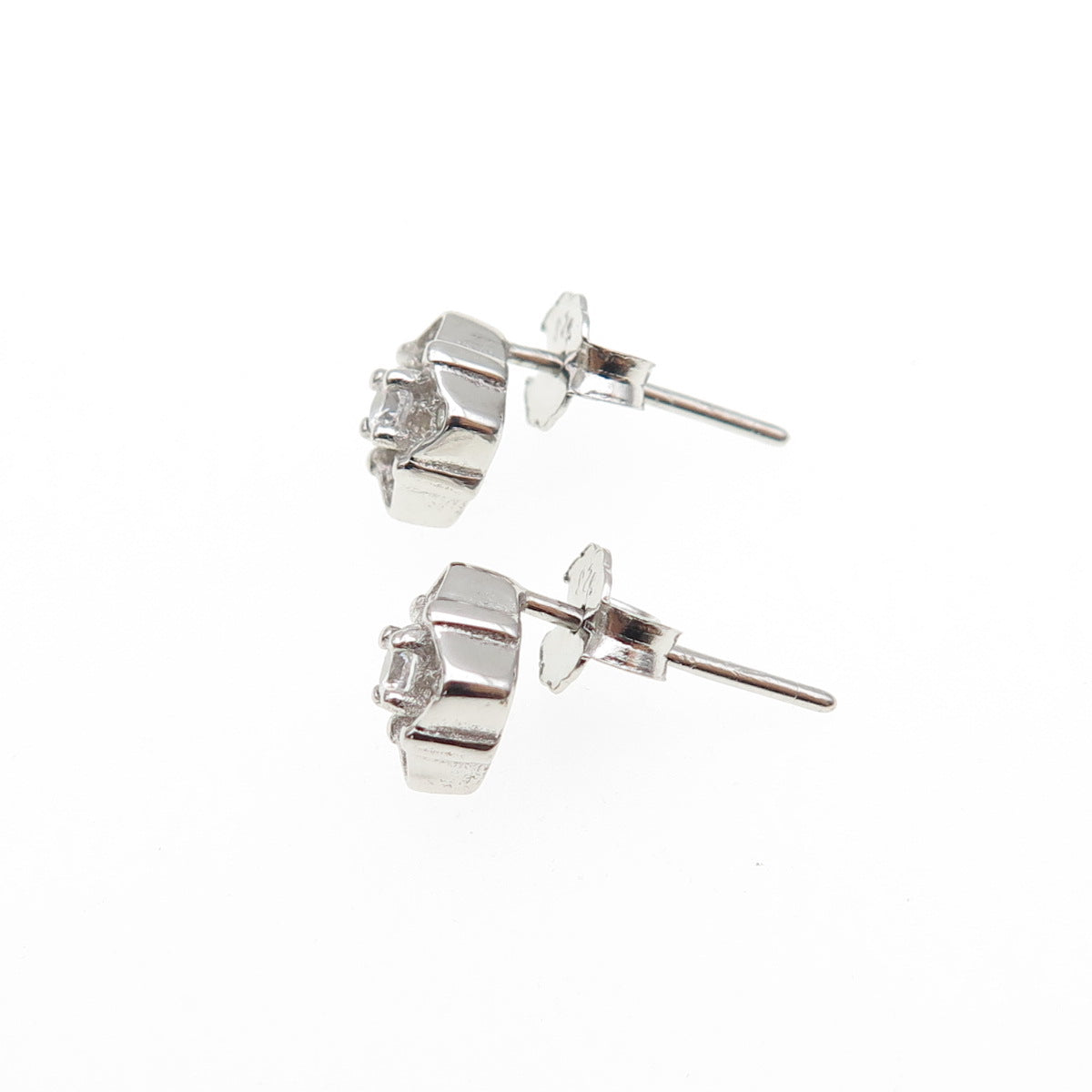 925 Sterling Silver Round-Cut C Z Square Stud Earrings
