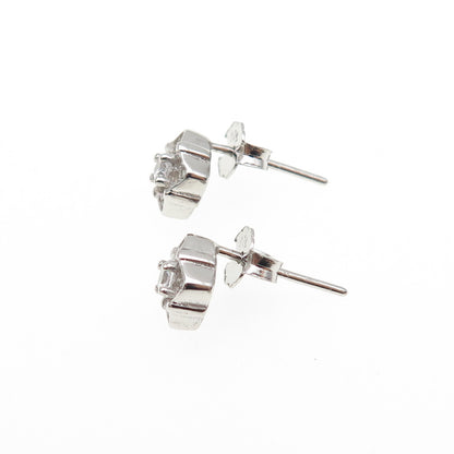 925 Sterling Silver Round-Cut C Z Square Stud Earrings