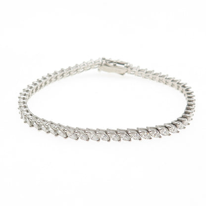 925 Sterling Silver Marquise-Cut C Z Link Bracelet 7.25"