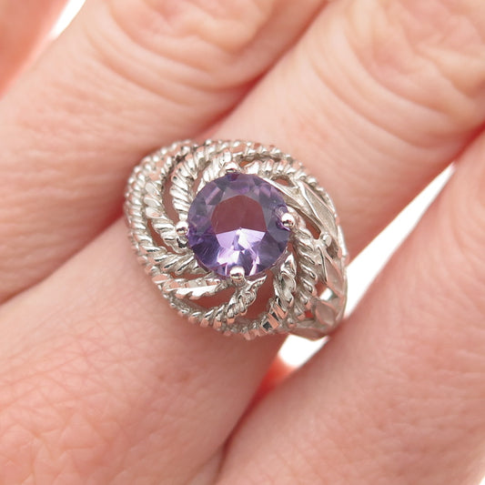 925 Sterling Silver Vintage Real Amethyst Twisted Ring Size 6.75