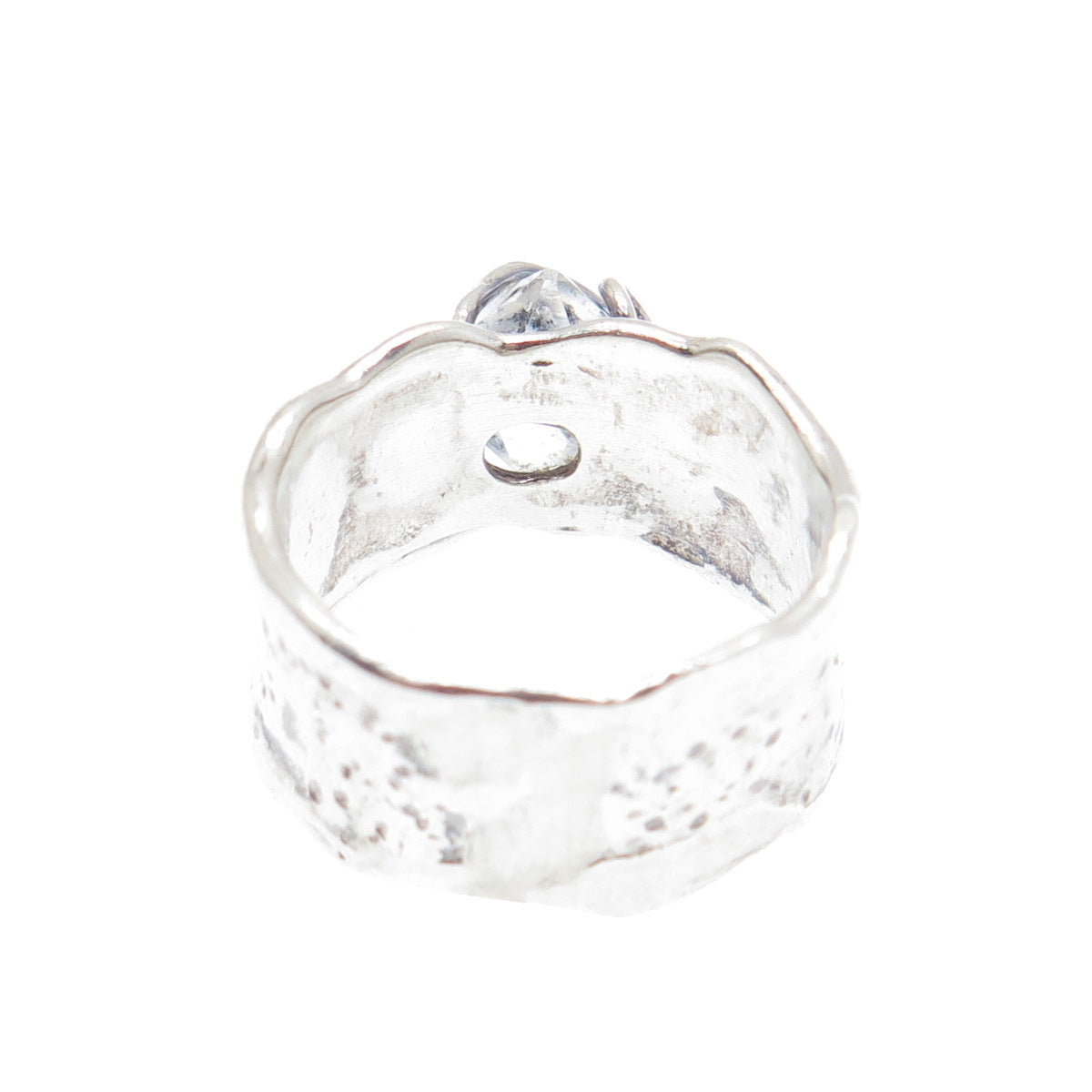 925 Sterling Silver Vintage Real Clear Quartz Modernist Band Ring Size 6.5