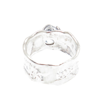 925 Sterling Silver Vintage Real Clear Quartz Modernist Band Ring Size 6.5