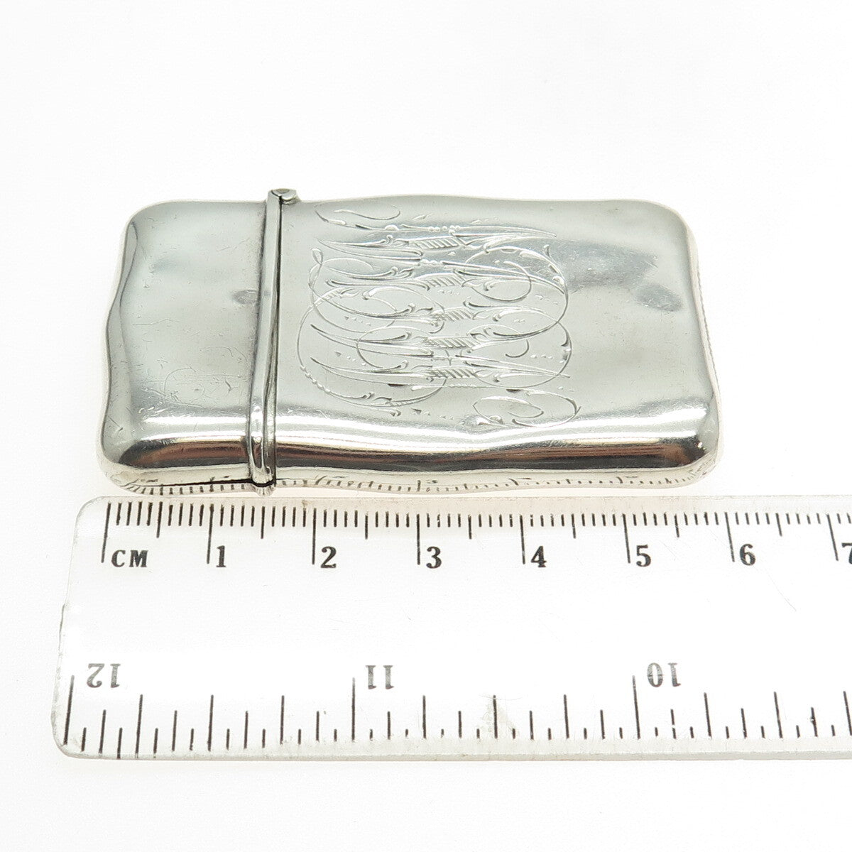 925 Sterling Silver Antique Art Deco Engraved "M&W" Collectable Vesta Match Case