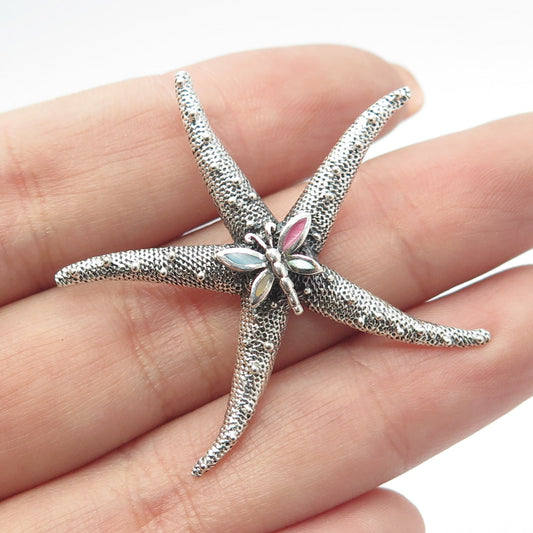 925 Sterling Silver Vintage Colorful Enamel Starfish Dragonfly Slide Pendant