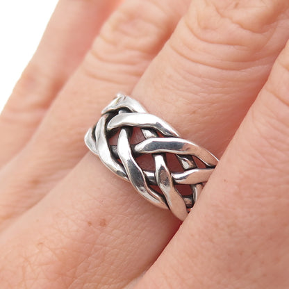 925 Sterling Silver Vintage Braided Oxidized Band Ring Size 8