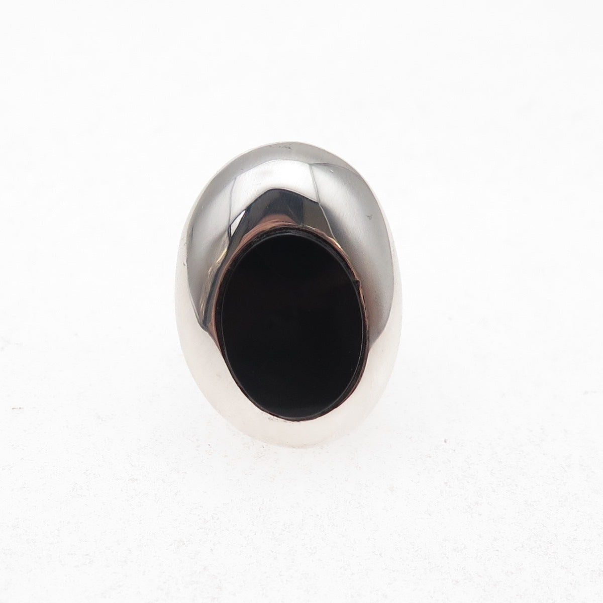 925 Sterling Silver Vintage Real Black Onyx Modernist Oxidized Ring Size 6.25