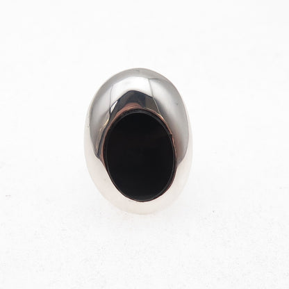 925 Sterling Silver Vintage Real Black Onyx Modernist Oxidized Ring Size 6.25