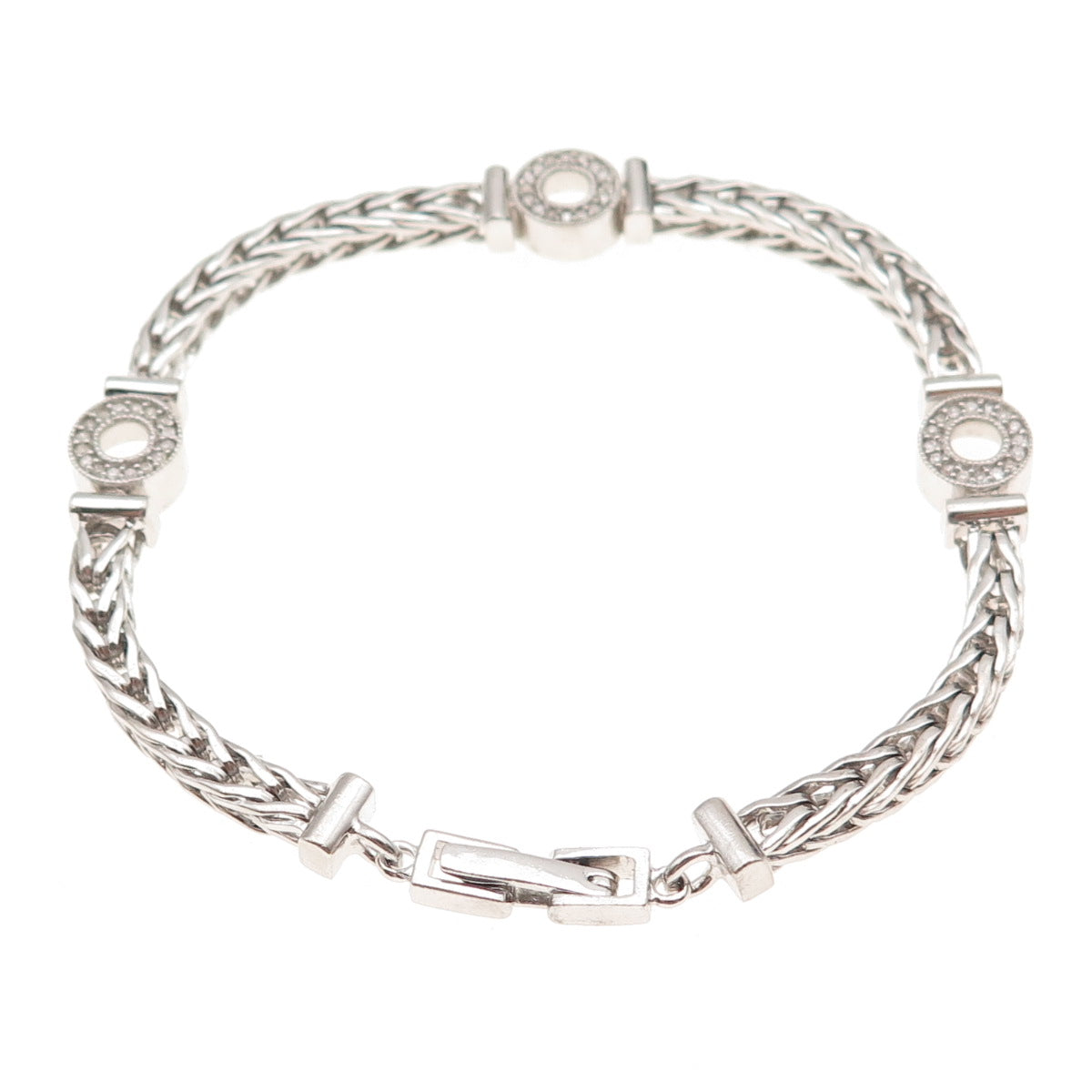 925 Sterling Silver Real Round-Cut Diamond Station Spiga Link Bracelet 7"