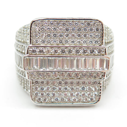 925 Sterling Silver Round & Baguette-Cut C Z Statement Ring Size 12