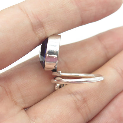 925 Sterling Silver Vintage Real Round-Cut Amethyst Gem Spiral Ring Size 6.75