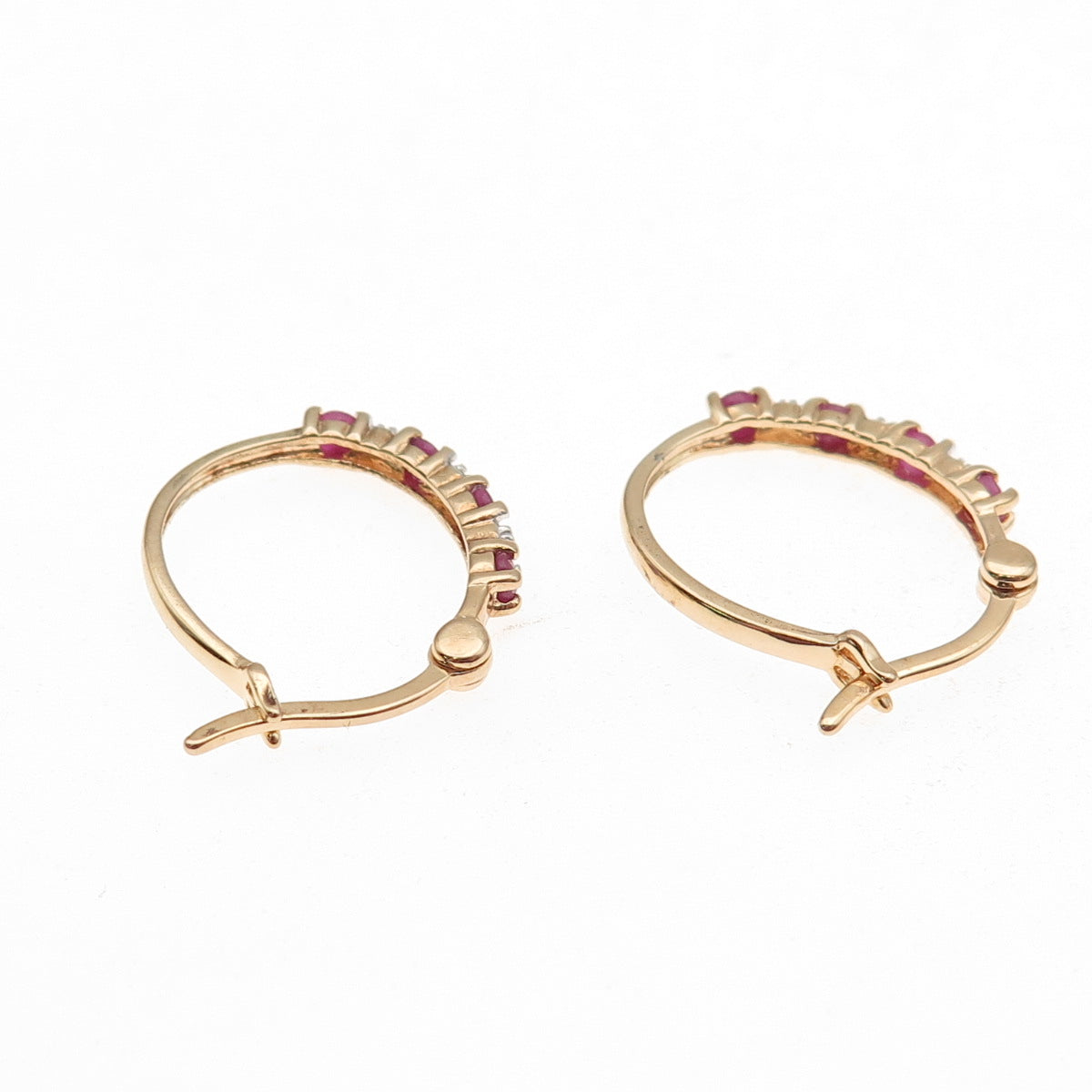 Ross Simons 925 Sterling Silver Gold Plated Real Diamond & Ruby Hoop Earrings
