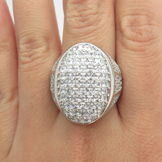 925 Sterling Silver Pave C Z Oval Domed Ring Size 11.75