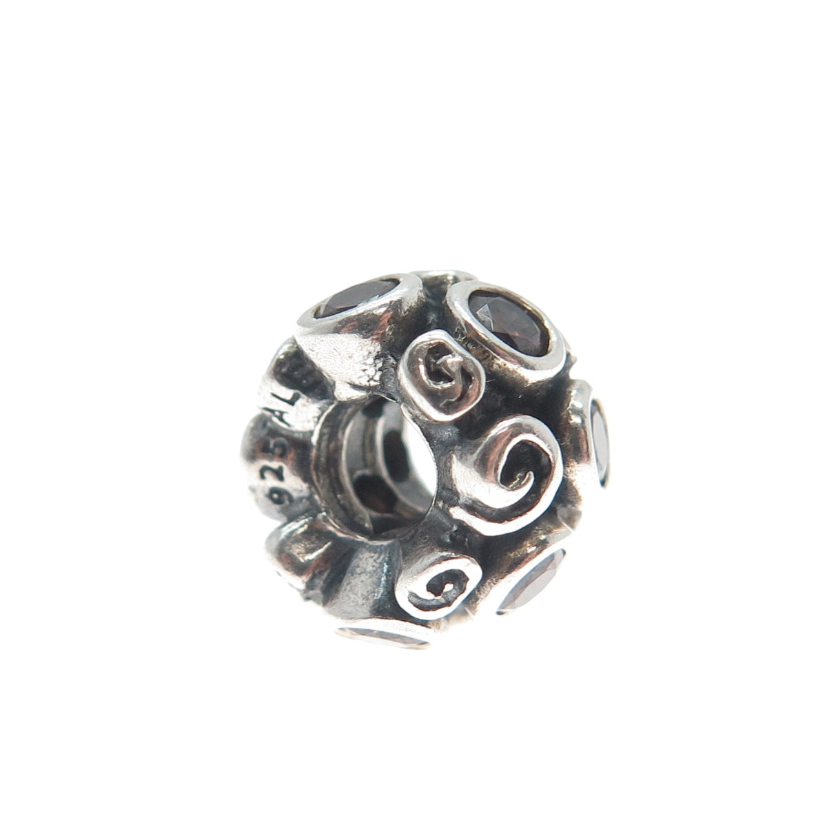 PANDORA 925 Sterling Silver Smoky C Z Spiral Bead Charm
