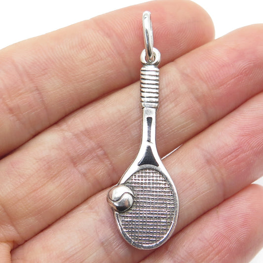 925 Sterling Silver Vintage Tennis Racquet & Ball Pendant