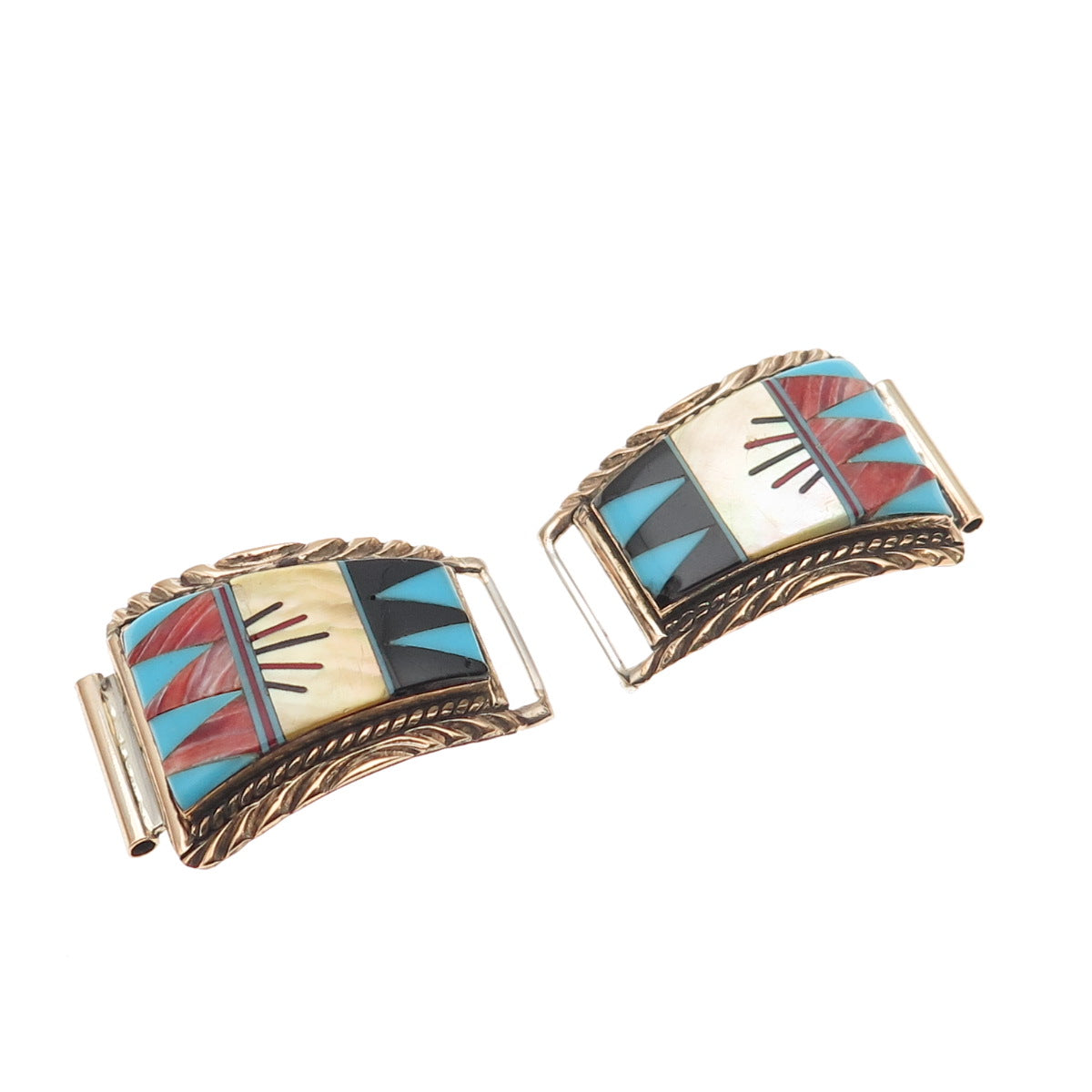 Carol Wylie Navajo Old Pawn Sterling 2-Tone Turquoise Coral Onyx MOP Watch Band