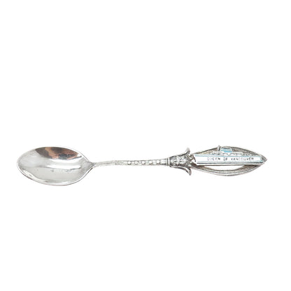 925 Sterling Silver Antique Art Deco Enamel Queen of Vancouver Coffee Spoon