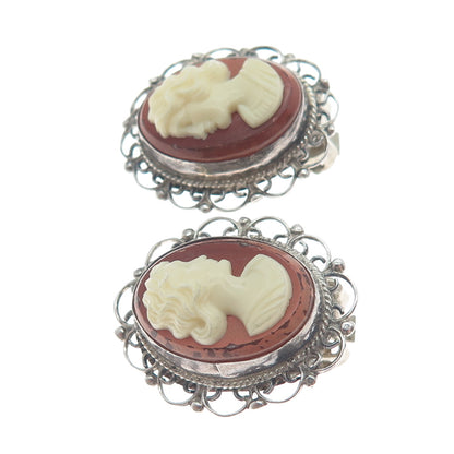 925 Sterling Silver Vintage Mexico Guadalajara Cameo Victorian Lady Earrings