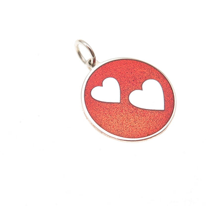925 Sterling Silver Red Enamel Couple Hearts Charm Pendant