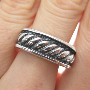 925 Sterling Silver Vintage Modernist Ribbed Oxidized Ring Size 8