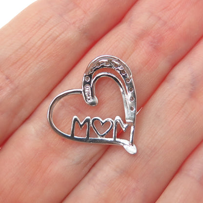 CHARLES WINSTON Sterling Silver Real Diamond Mom Heart Minimalist Slide Pendant