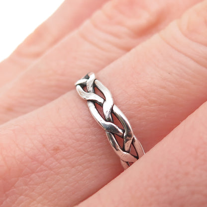 925 Sterling Silver Vintage Celtic Braided Oxidized Band Ring Size 6.75