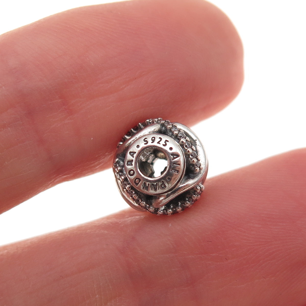 Pandora 925 Sterling Silver C Z Essence Caring Slide Bead Charm