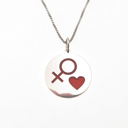 925 Sterling Silver Red Enamel Female Symbol Heart Box Chain Necklace 18"