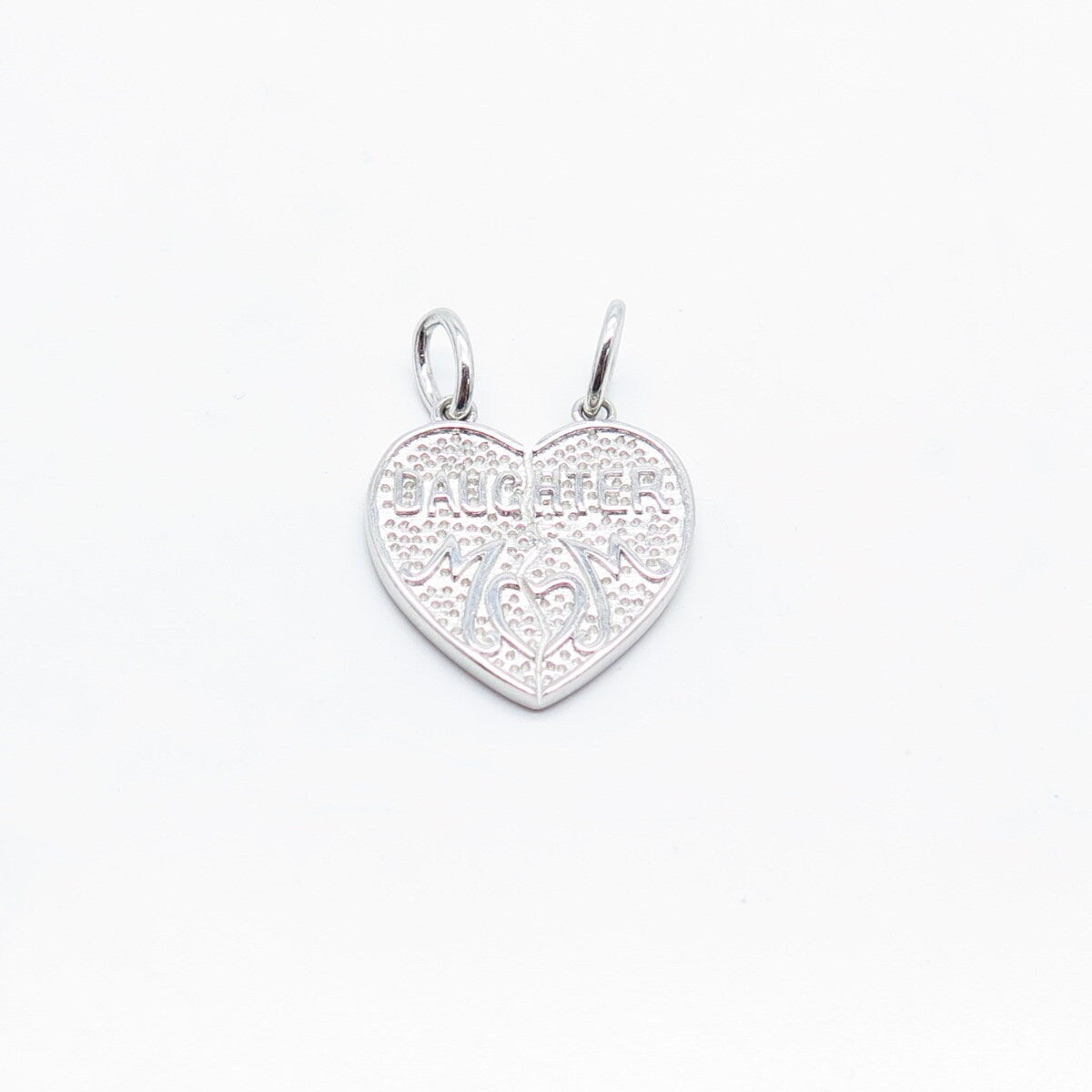 925 Sterling Silver Vintage Textured "Mom Daughter" Heart Pendant
