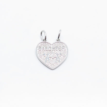 925 Sterling Silver Vintage Textured "Mom Daughter" Heart Pendant