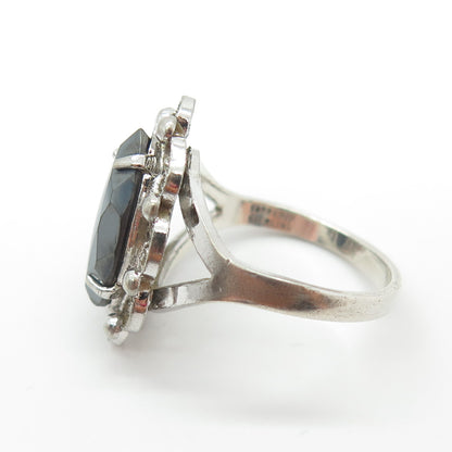 SORRENTO 925 Sterling Silver Antique Art Deco Hematite Filigree Ring Size 6.75