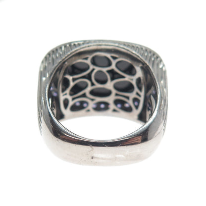 ARZY Sterling Silver Black Rhodium Vintage Real Black Onyx & C Z Ring Size 7.75