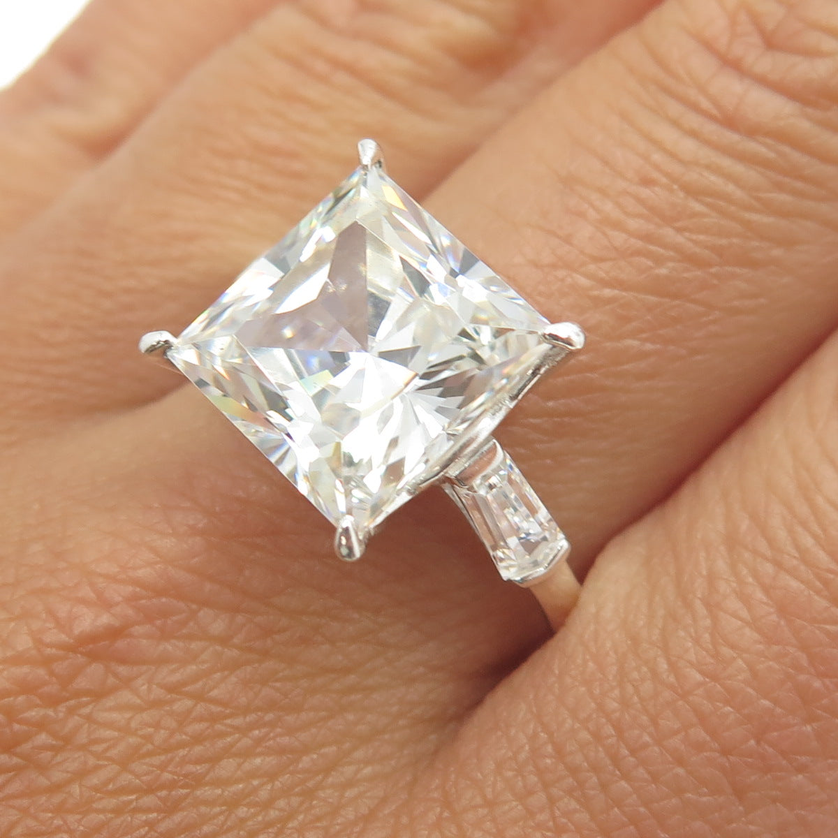 925 Sterling Silver Princess-Cut C Z Engagement Ring Size 11.25