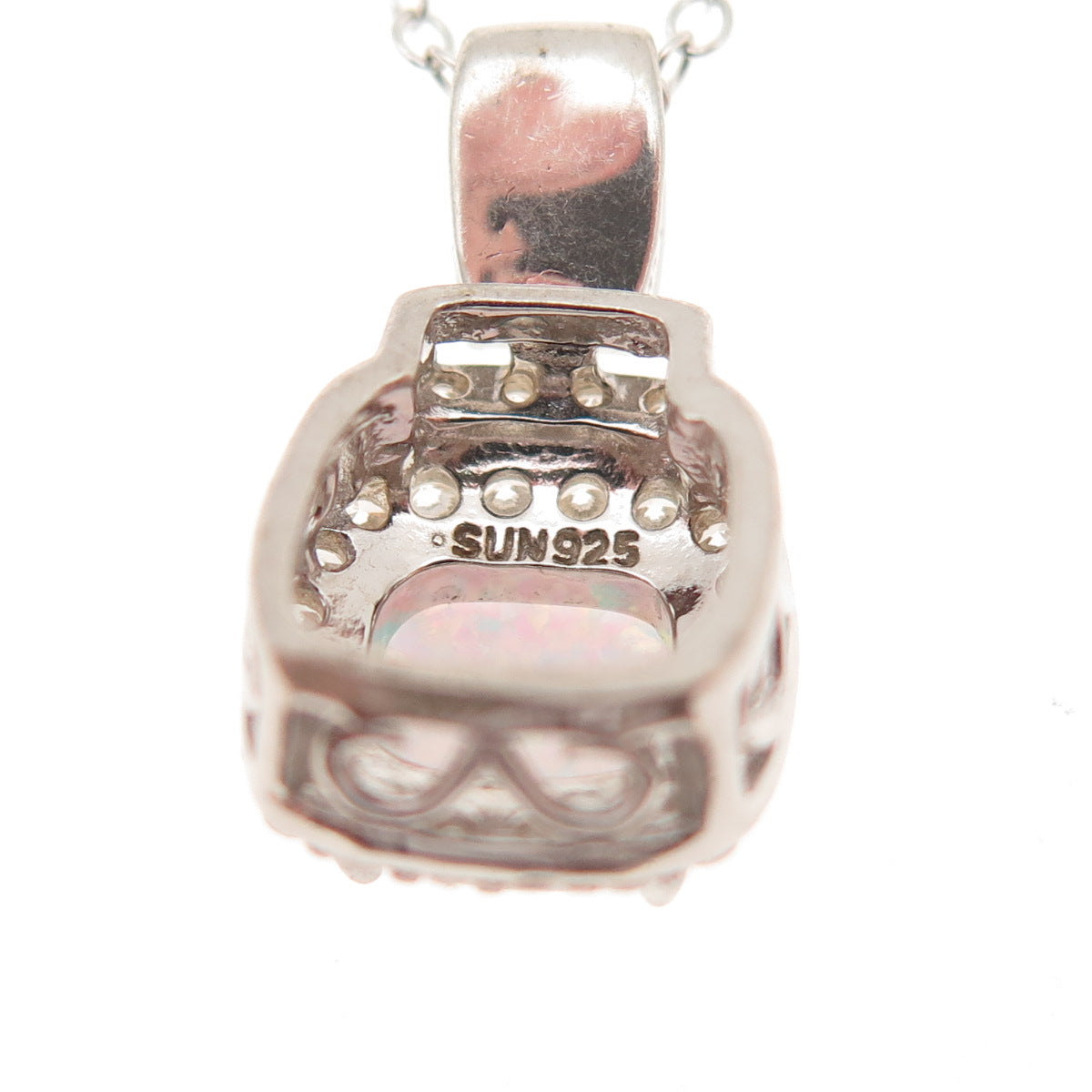 Sun 925 Sterling Silver Real Opal & C Z Cable Chain Necklace 18"