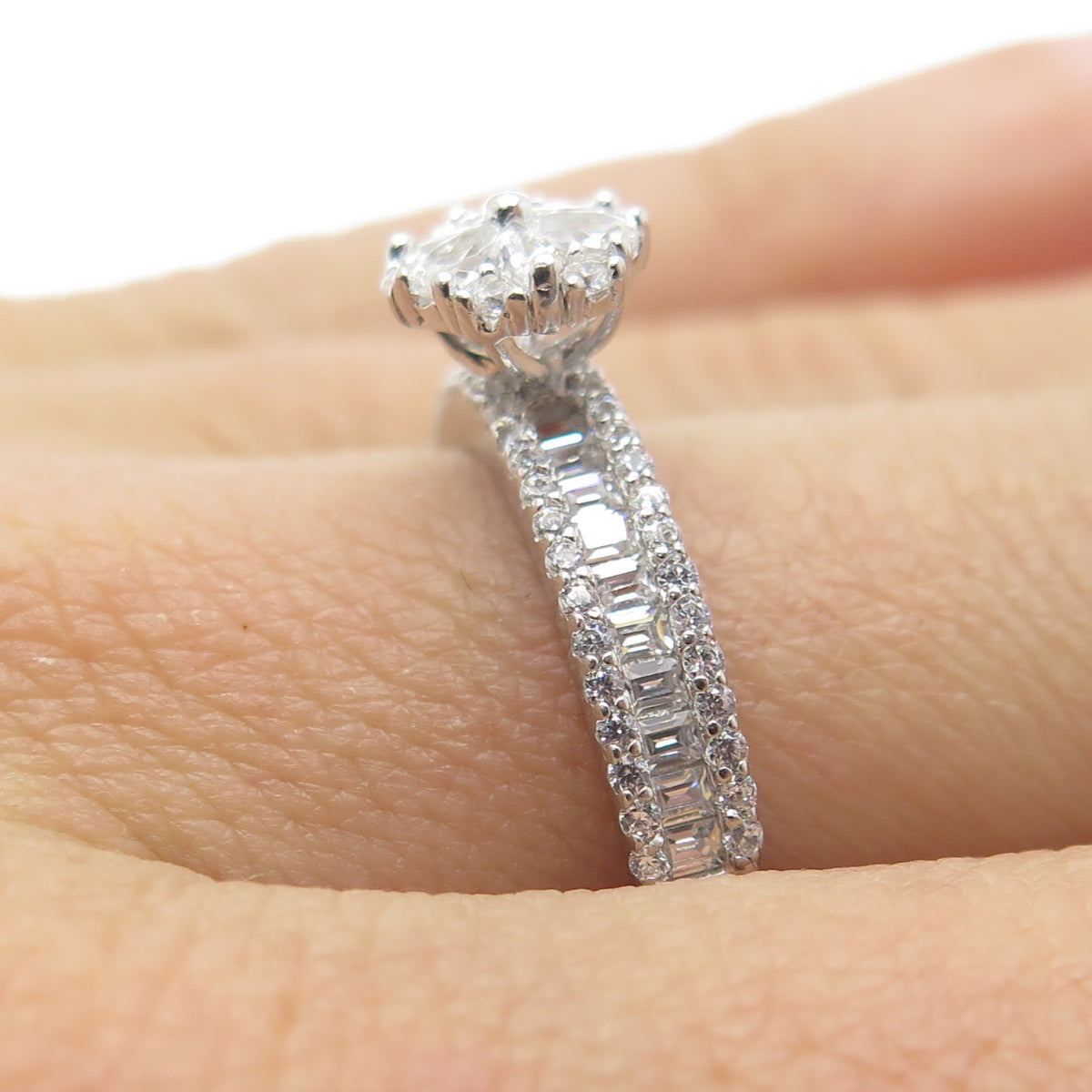 925 Sterling Silver Multi-C Z Engagement Ring Size 7.25